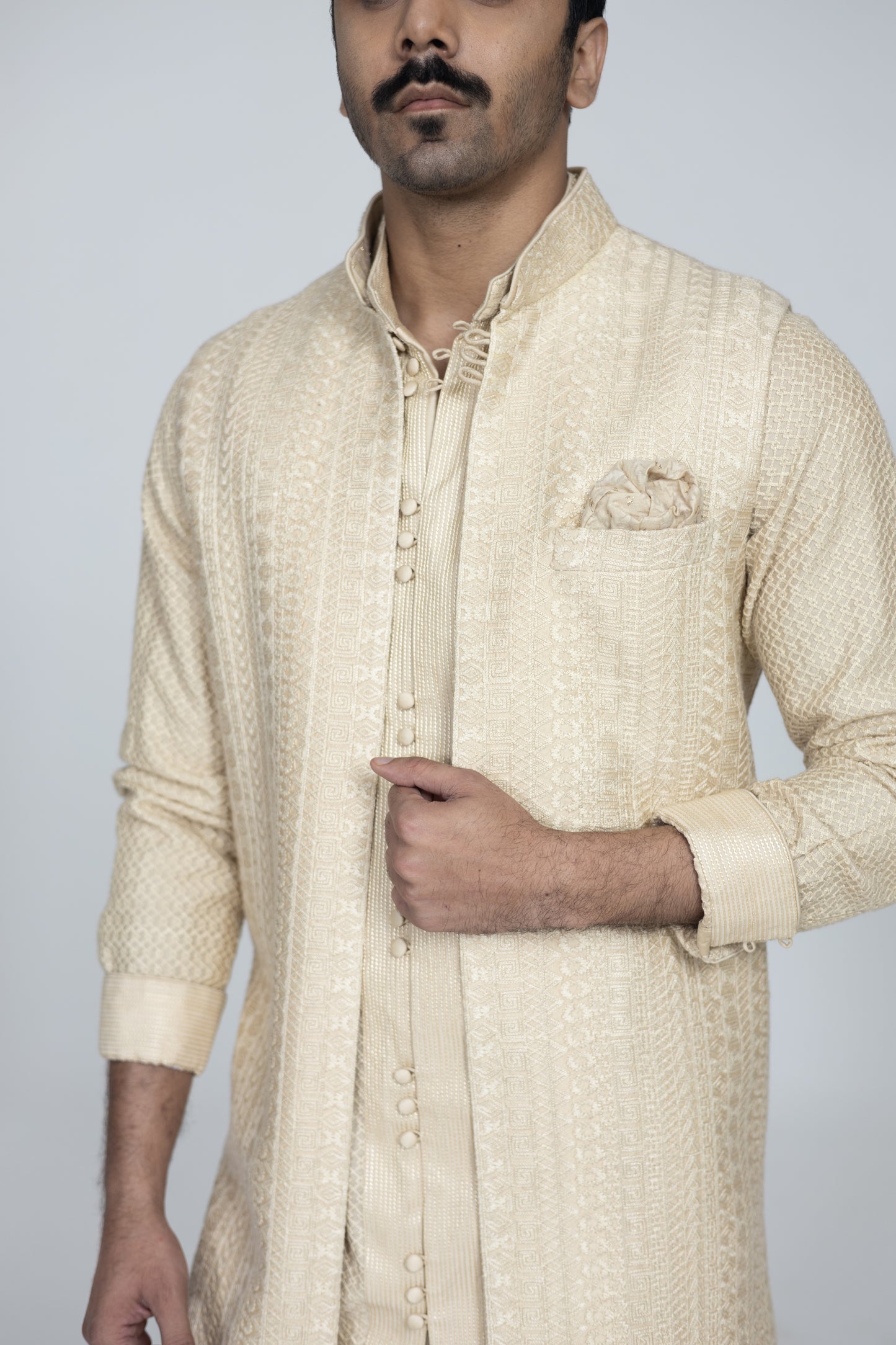Stripe Aari Luppi Button Nehru jacket
