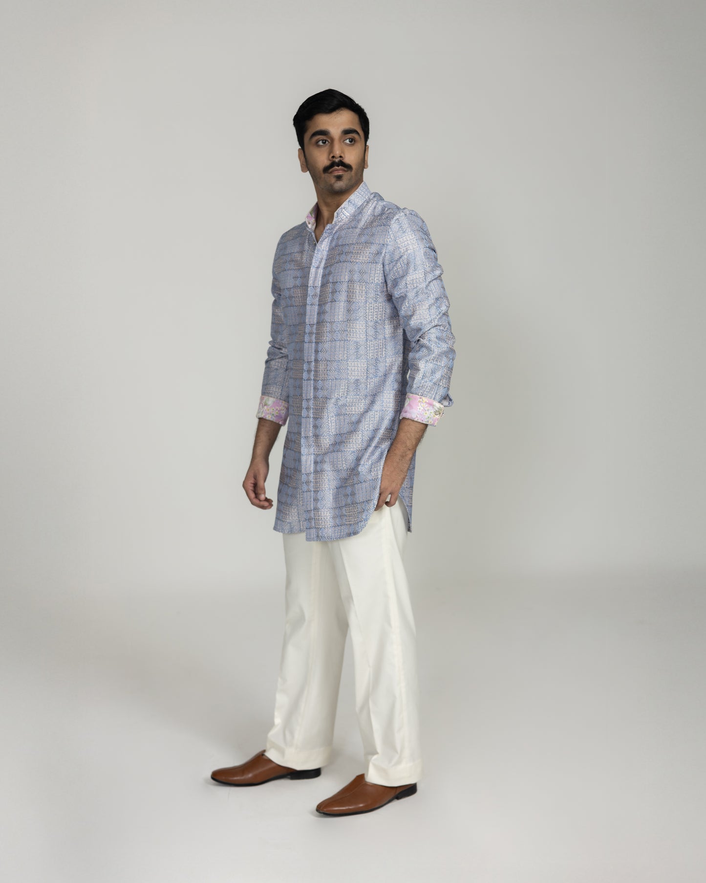 Kantha Concealed Front Open Kurta