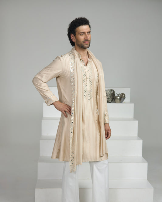 Mirror Stripe Kurta with Stole