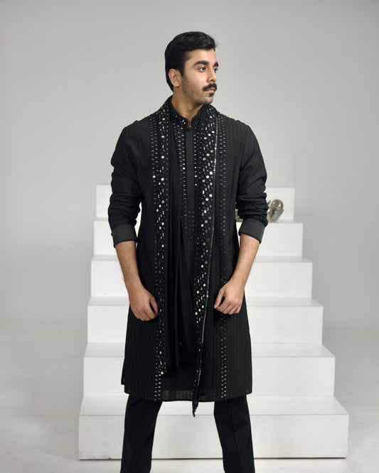 Mirror Stripe Kurta with Stole